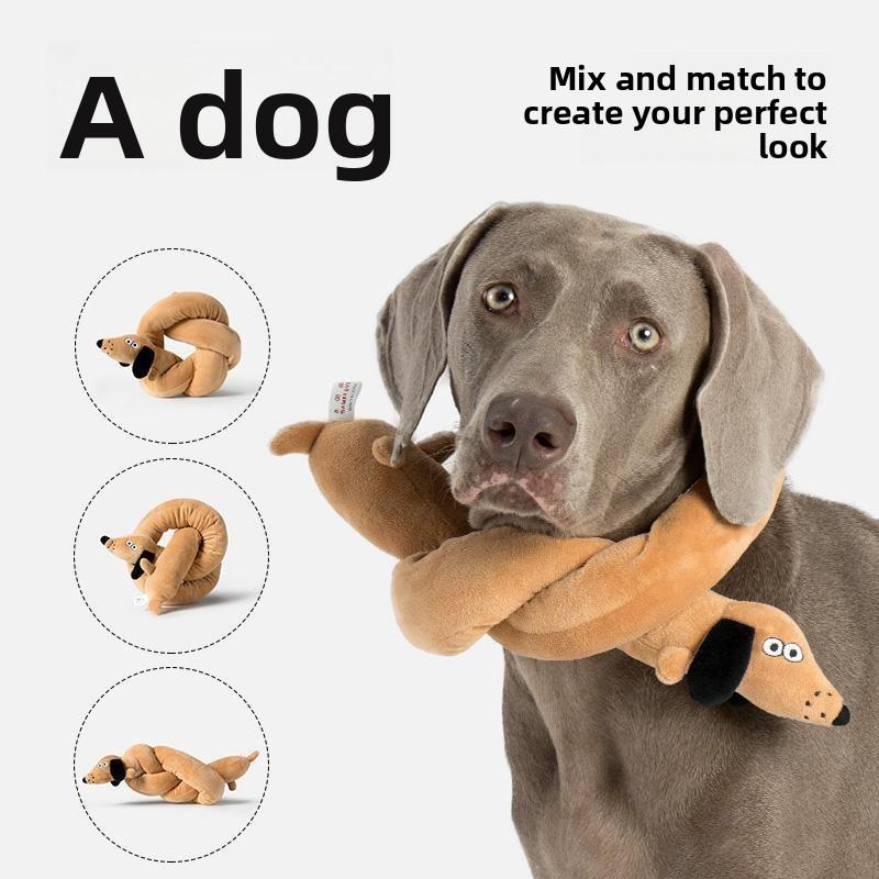 Sausage Dog Pet Toy, Squeaky Plush, Long Design, Companion & Boredom Relief, Warm Cuddle Doll for Dogs & Cats Outdoor