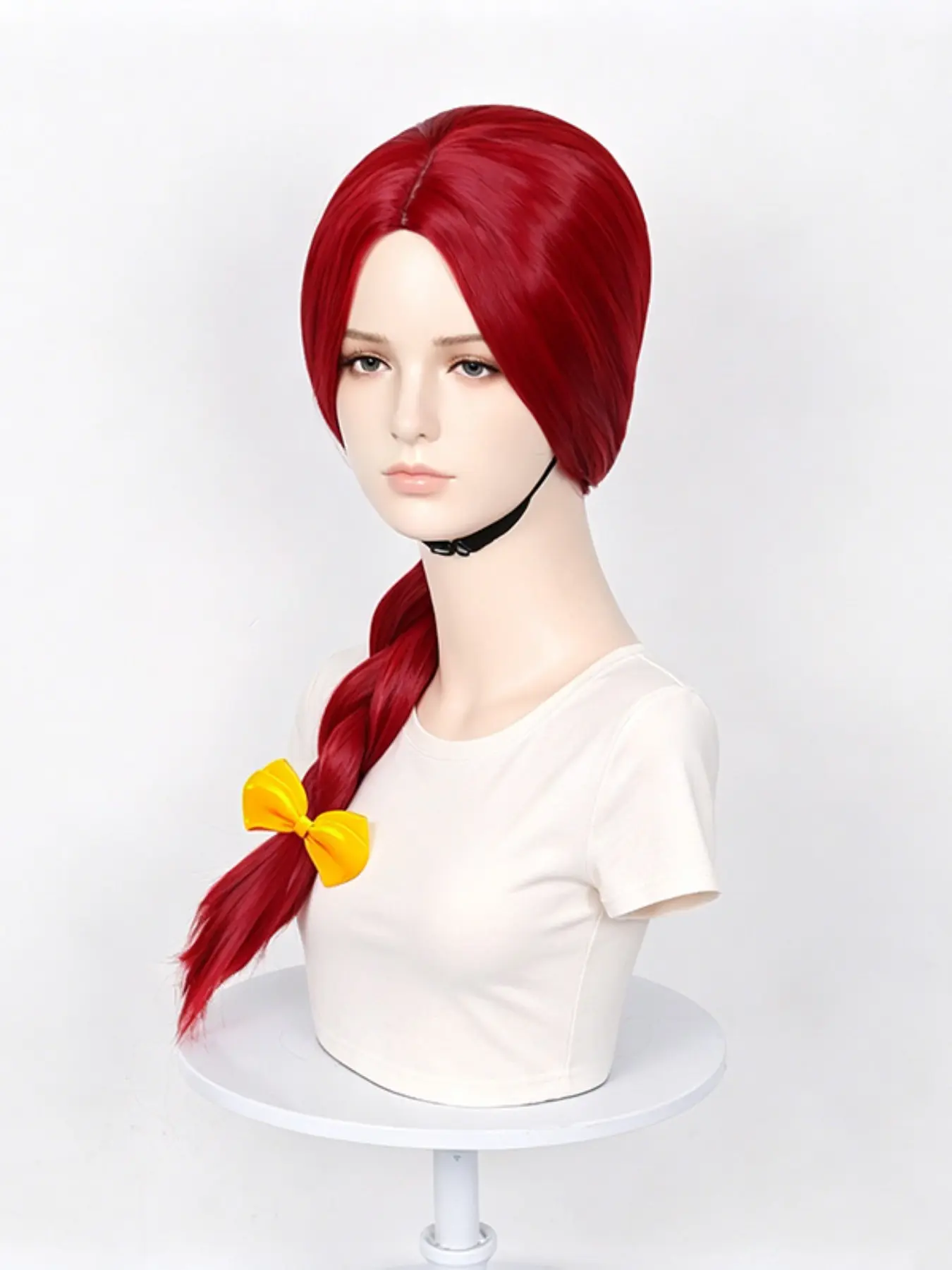 Toy Story Jessie Wig 60cm, Wine Single Braided Ponytail with Bow, Halloween Cowboy Girl Cosplay, High Heat Fiber Cap