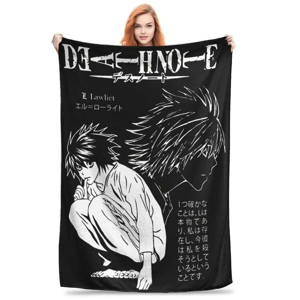 Death Note L Lawliet Fluffy Fleece Throw Blanket, Adult & Baby Size Cozy Soft Illustrated Character Blanket for Couch, Reading Corner, Anime Fan Collection, Girly Bedroom Decor, All Season Decorative Blanket, Ideal Holiday & Birthday Gift for Anime Lovers