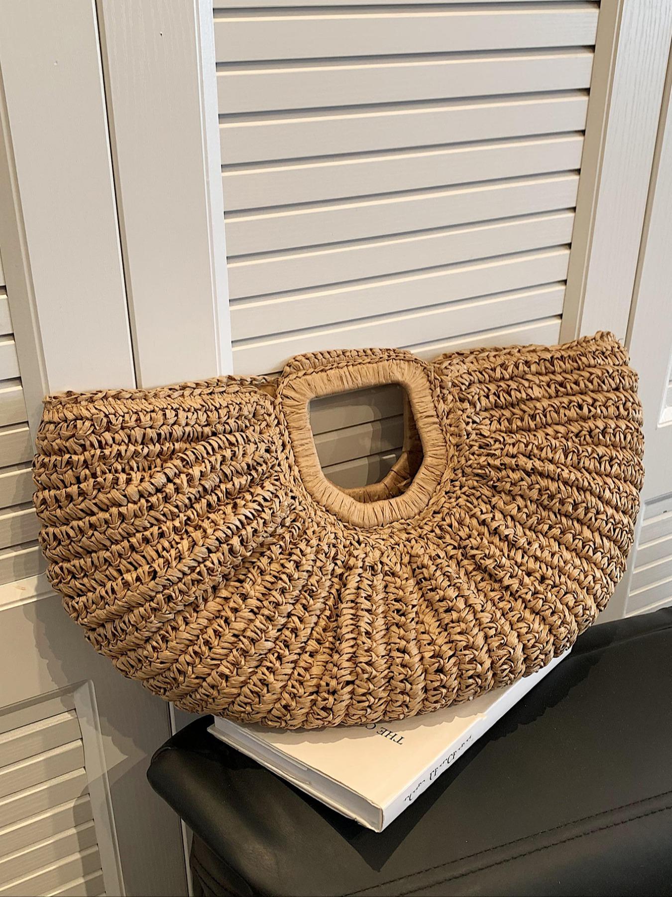 Women's 2026 Summer Large-Capacity Bohemian Straw Handbag, Casual Trendy Versatile Plain Color Bag for Travel and Daily Use