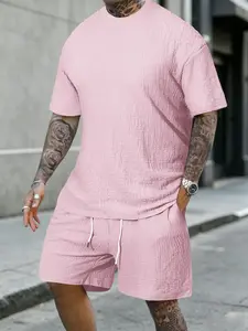 Men's Summer Bestselling Casual Set, Bubble Texture Fabric, Breathable Pores, Dry Touch, Comfortable Fit, Ideal for Hot Weather