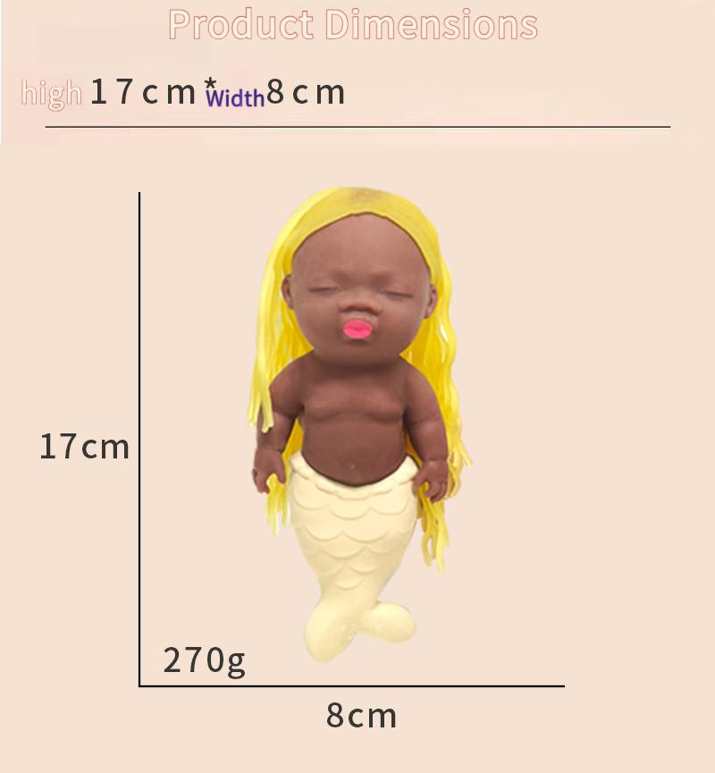 "Ugly-Cute" Long-Haired Mermaid Princess Stress Relief Toy - Black Soft-Gel Squeezable Palm-Sized Doll