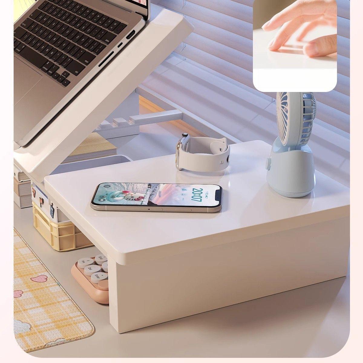 Height-adjustable computer stand, cooling rack, adjustable lift shelf, laptop desktop base, elevated support bracket