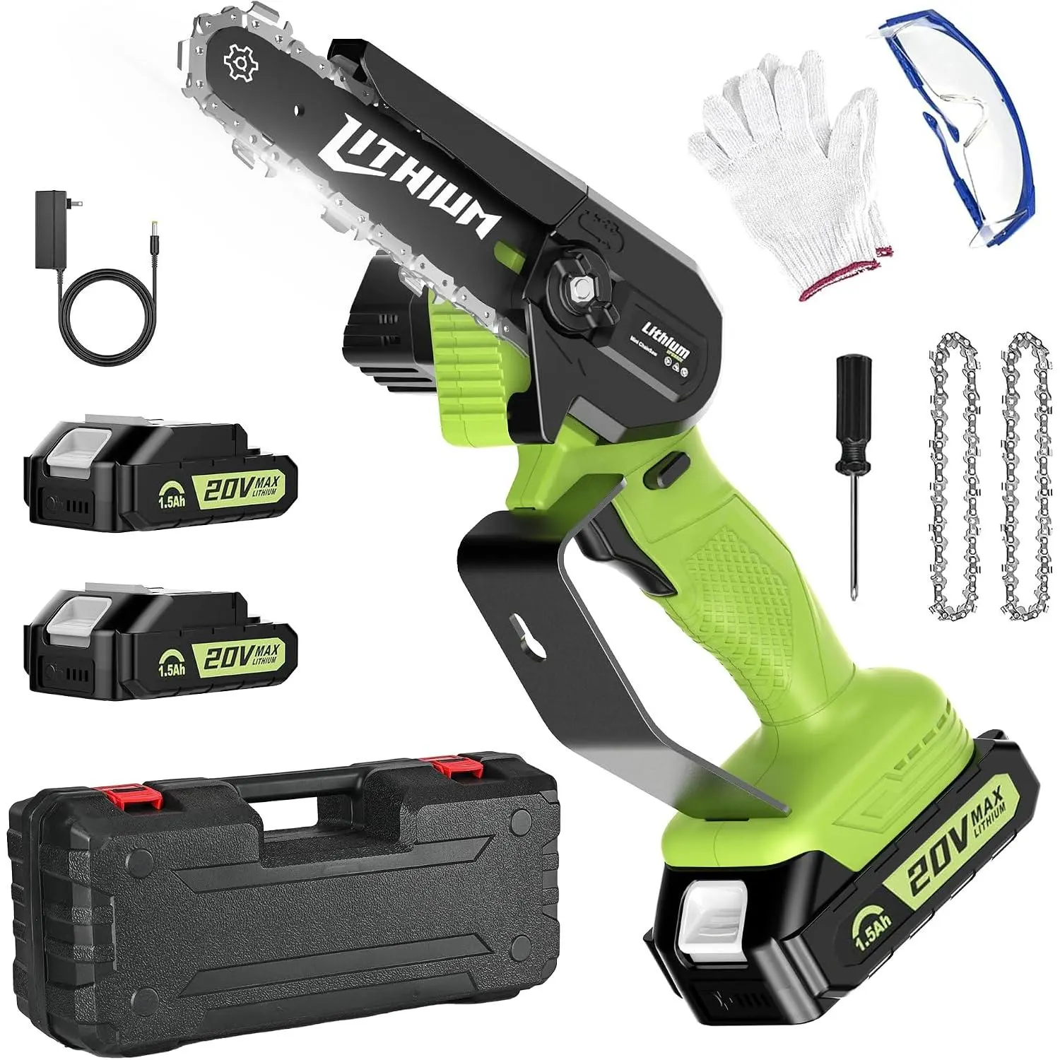 6 Inch   Mini  Cordless with 2  2 Chains | 20V Portable Handheld Electric Chainsaws, 6 inch Mini  for Yard Garden Tree Trimming,   for Men Dad(Green)