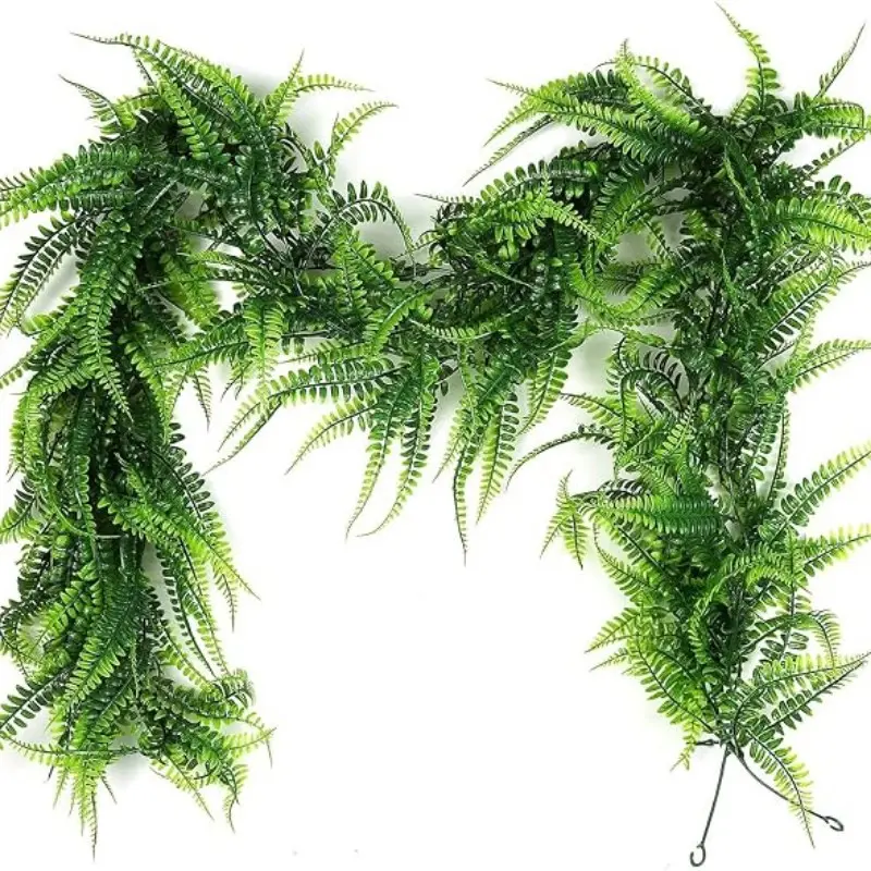 Two-piece artificial Boston fern vine. Artificial hanging greenery - ivy leaves and vine strips. Simulated fern vine. Suitable for indoor, home, garden, and wedding decorations.