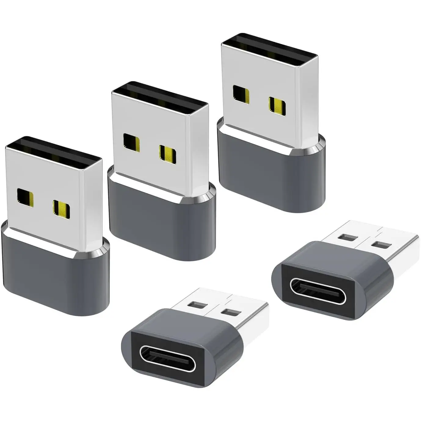 5-Pieces USB-A Male to USB-C Female OTG Adapter - Alloy Metal Compact Conversion Tool for iPhone 17/16/15/14/13 Plus Pro Max, iWatch Ultra/7/8/9/10, AirPods, iPad, Samsung S24 Chargers & Other Devices, Usb Conversion