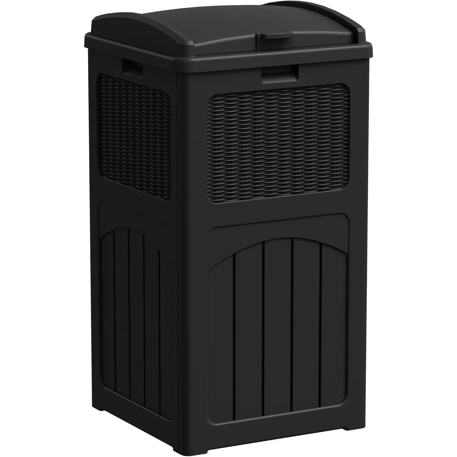 33 Gallon Outdoor Trash Can with Lid, Waterproof Resin Garbage Bin for Hideaway, Deck, Patio, Dark Black