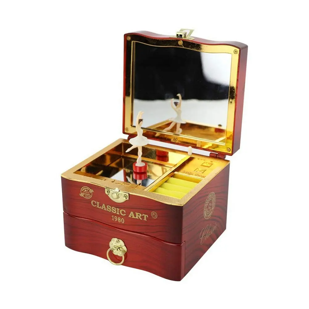 Musical Jewellery Box with Dancing Ballet Ballerina, Classic Rotating Birthday Music Box with Mirror, Jewelry Necklace Ring Storage Music Box, Gifts for Christmas Birthday Bedroom Decor