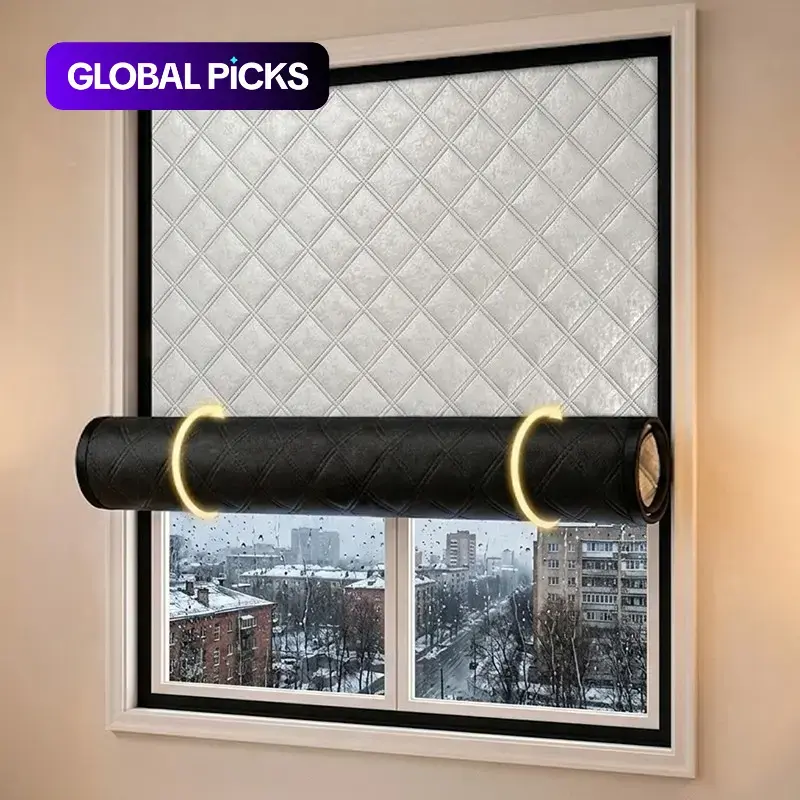 Winter Thermal Insulated Blackout Window Curtain, Adhesive Curtains, Thickened Windproof Draft Barrier, No-Drill Self-Adhesive Window Cover for Bedroom & Living Room