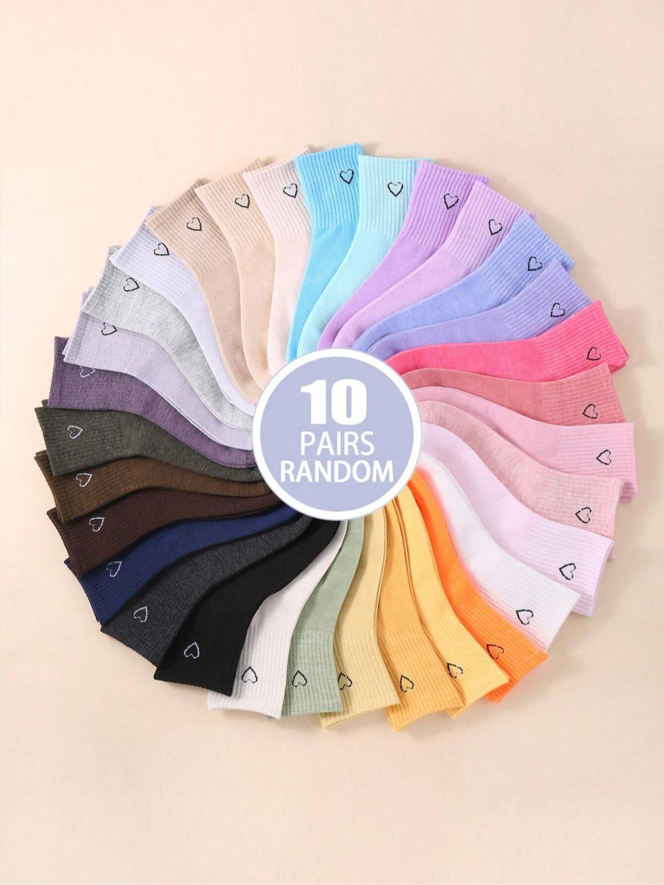 Random Color Heart Pattern Crew Socks, Casual Moisture Wicking Low Cut Socks, Soft Comfy Breathable Socks for All Seasons Daily Wear, Womenswear, Casual Stylish Socks, Socks Set
