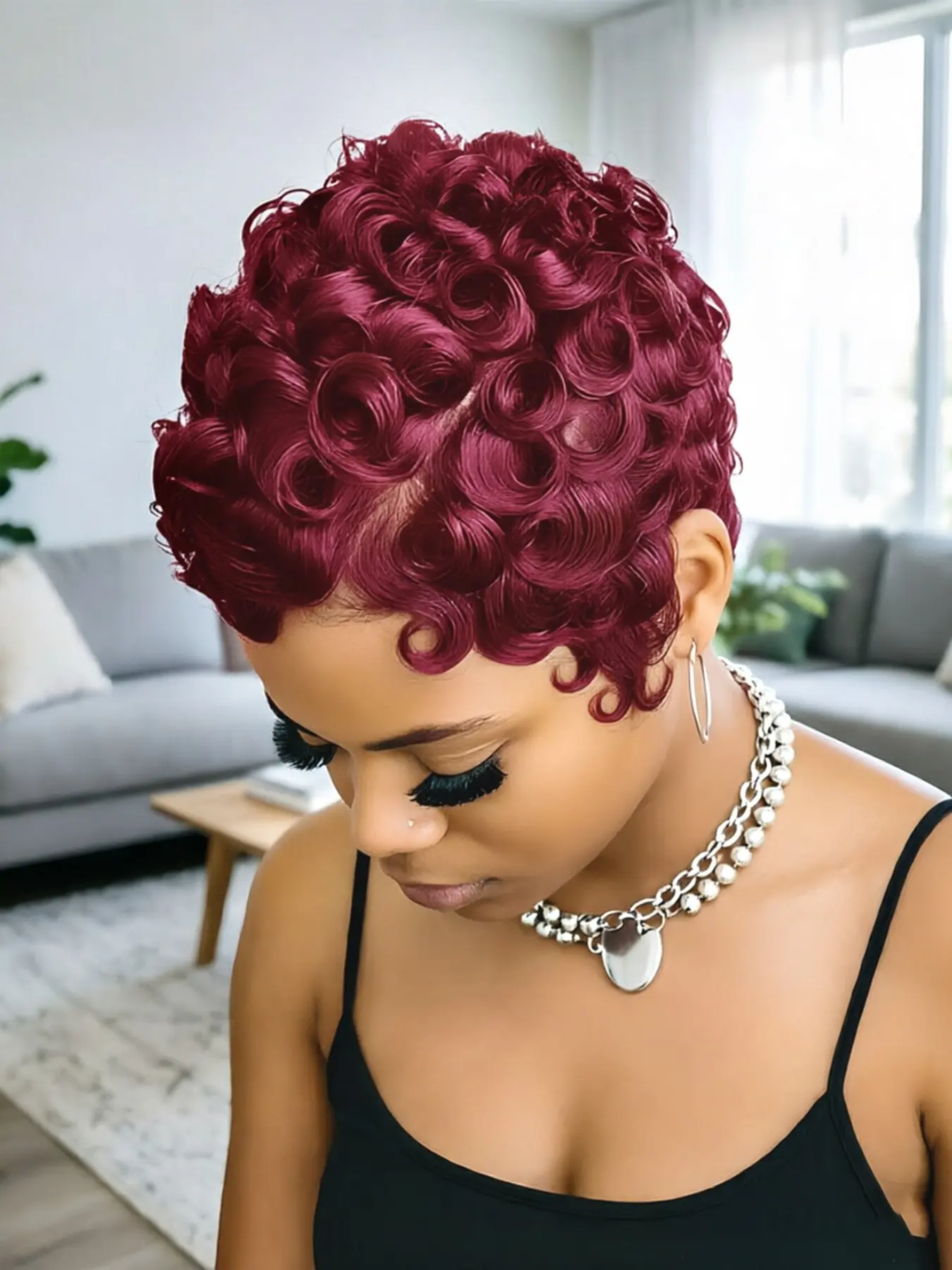 Pixie Cut Wig 13x4 Lace Front Short Curly Pixie Wigs Human Hair Wigs Wavy Natural Color Brown 99J for Women Halloween