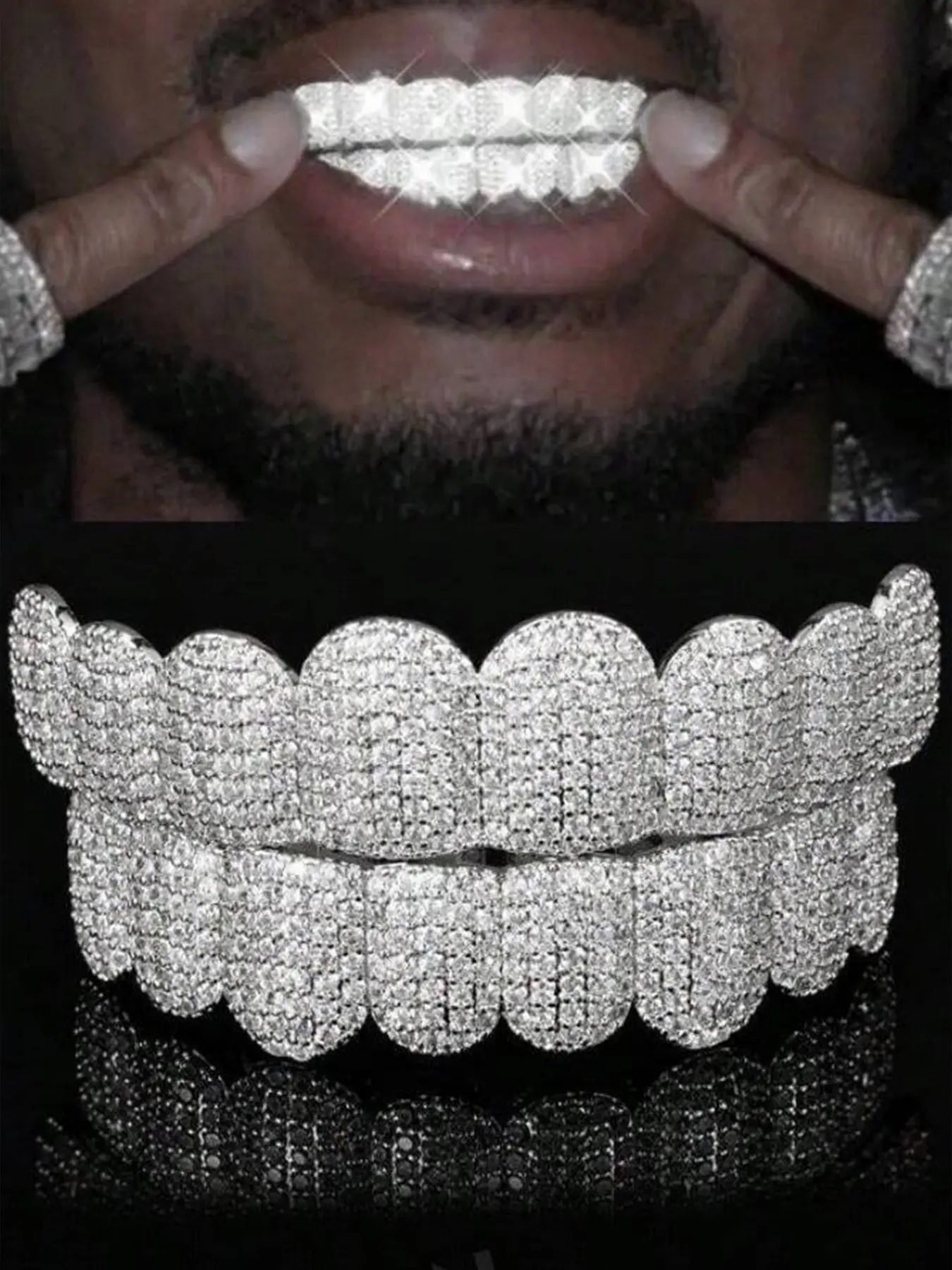 Men's Micro-Set Full Zircon Hip-Hop Dental Set, Trendy Tooth Jewelry, Shiny, Symbol of Identity, Street Style, All Seasons