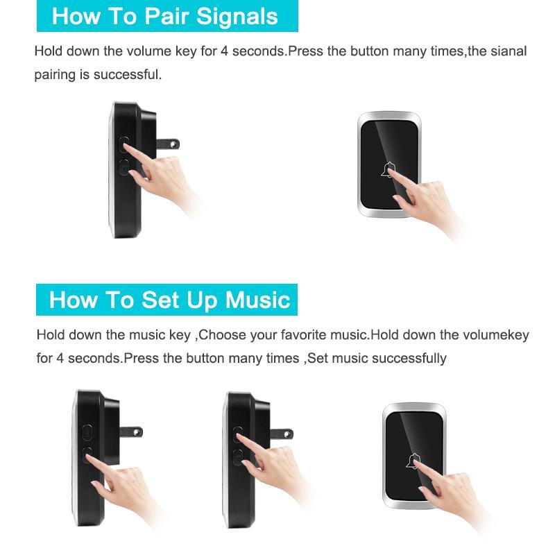 Smart Doorbell, Wireless Home Doorbell with 30 Melodies, US Plug Home Security & Safety Doorbell for Villa, Hotel, Office, Garden, Living Room, Classroom