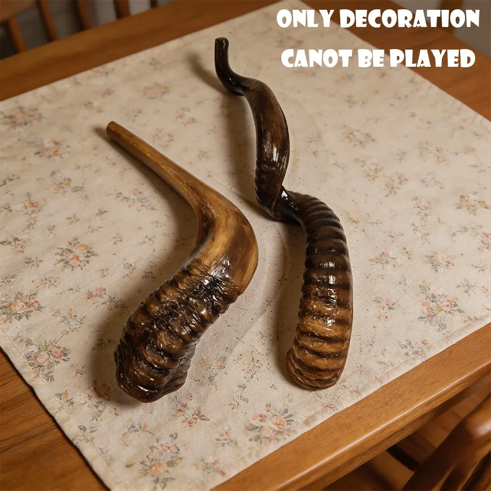 Resin Shofar Ram Horn Figurine, Curved & Spiral Sheep Horn Statue, Jewish Ritual Symbol Sculpture, Resin Spiritual Home Altar Tabletop Decor, Holiday Gift for Believers, Rosh Hashanah Celebration, Religious Decoration, Religious Supplies