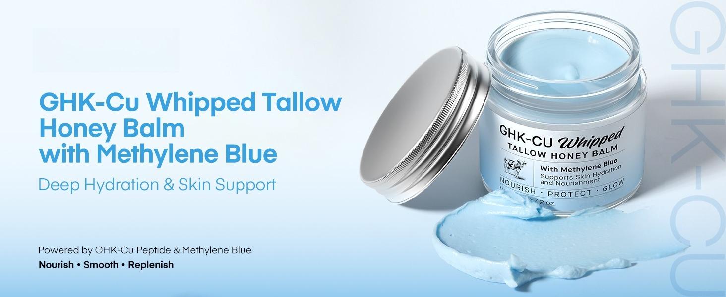 Copper Peptides GHK-Cu Beef Tallow for Skin: Blue Balm with Methylene Blue, Manuka Honey & Vitamin E Natural Face and Body Moisturizer for Mature, Dry & Sensitive Skin 2oz - Copper Peptides GHK-Cu Beef Tallow for Skin: Blue Balm with Methylene Blue, Manuka Honey & Vitamin E Natural Face and Body Moisturizer for Mature, Dry & Sensitive Skin 2oz -