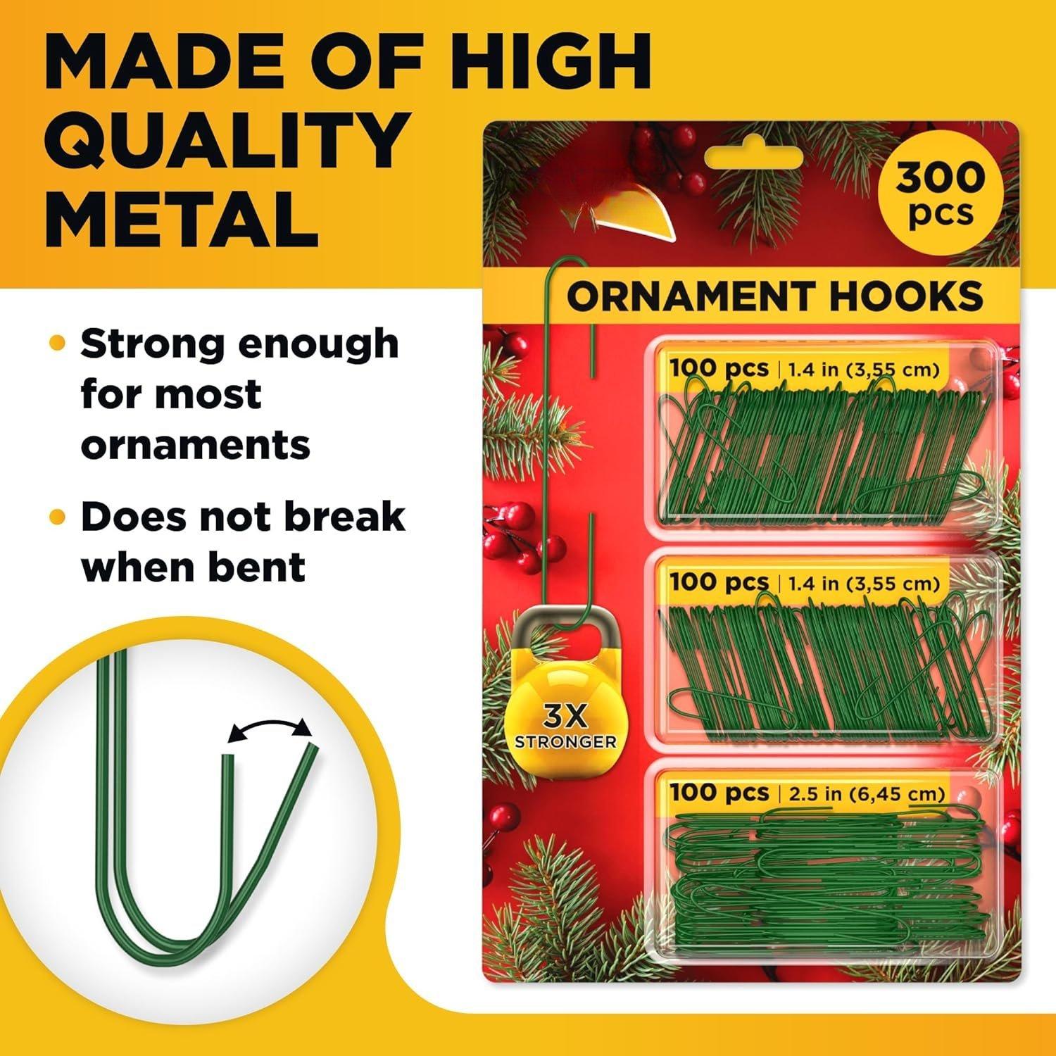 300 Pack Christmas Ornament Hooks for Christmas Tree Decoration   Holiday Ornament Hangers (Green)