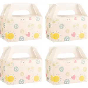 10 PCS White Gable Favor Treat Boxes 6.5 x 4 x 4 Inches Gift Box with Handle Cute Goodie Boxes for Sweets Candy Cookie Kids Birthday Party Baby Shower Wedding Back to School Smile Face