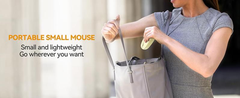 X-MUP05  Wireless Mouse, 2.4G Quiet Computer Mouse with USB Receiver, 4 Buttons Portable Cordless Mice for Chromebook, Laptop, PC, Mac, 800/1200/1600 DPI - Yellow