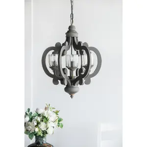 ARCH Farmhouse 6-Light Wood Chandelier Pendant Light Fixture with Adjustable Chain for Dining Room Living Room Entryway, Bulb Not Included, Rustic Hanging Ceiling Lamp for Kitchen Island Bedroom Hallway Foyer Home Decor, Living Room Table for Sofa