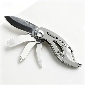 EDC Multitool 6-in-1 Pocket Knife Keychain with Screwdriver, Compact Folding Tool, Reusable Everyday Carry Accessory, No Glue Needed, Gray