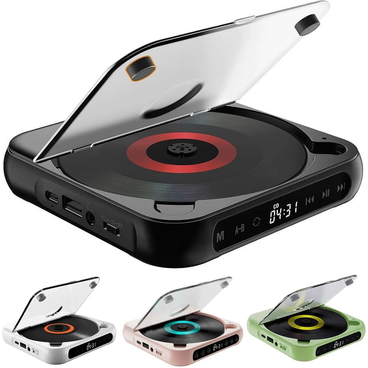 Retro Mini CD Player, Hi-Fi Stereo Audio Device with Bluetooth, Wired Headphones, Rechargeable Port, Unique Travel Gift