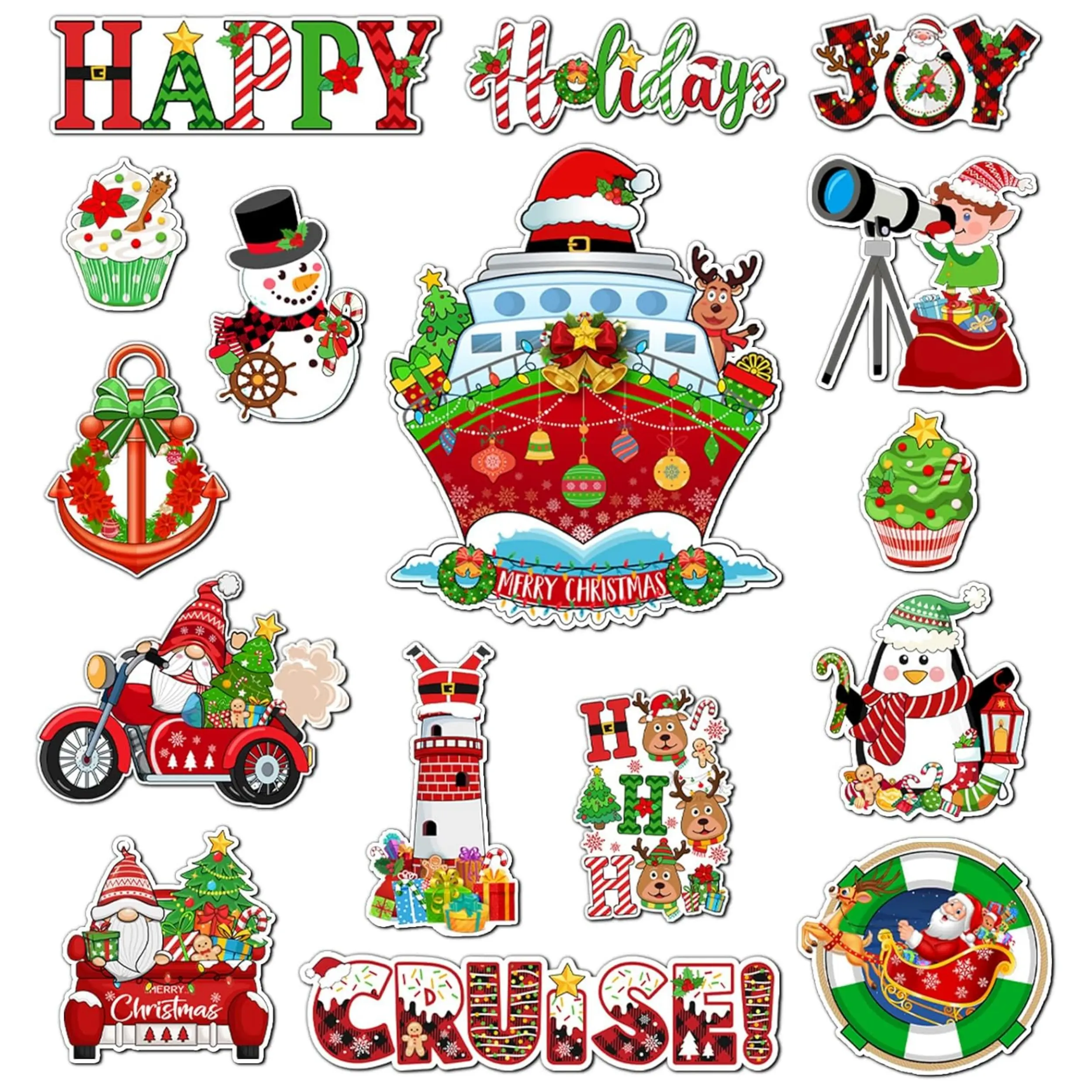 16 Pcs Christmas Garage Cruise Door Magnets Stickers Fridge Refrigerator,Xmas Magnet Car Door Fridge Magnetic Decor for Christmas Party Kitchen Locker Holiday Joy Decor