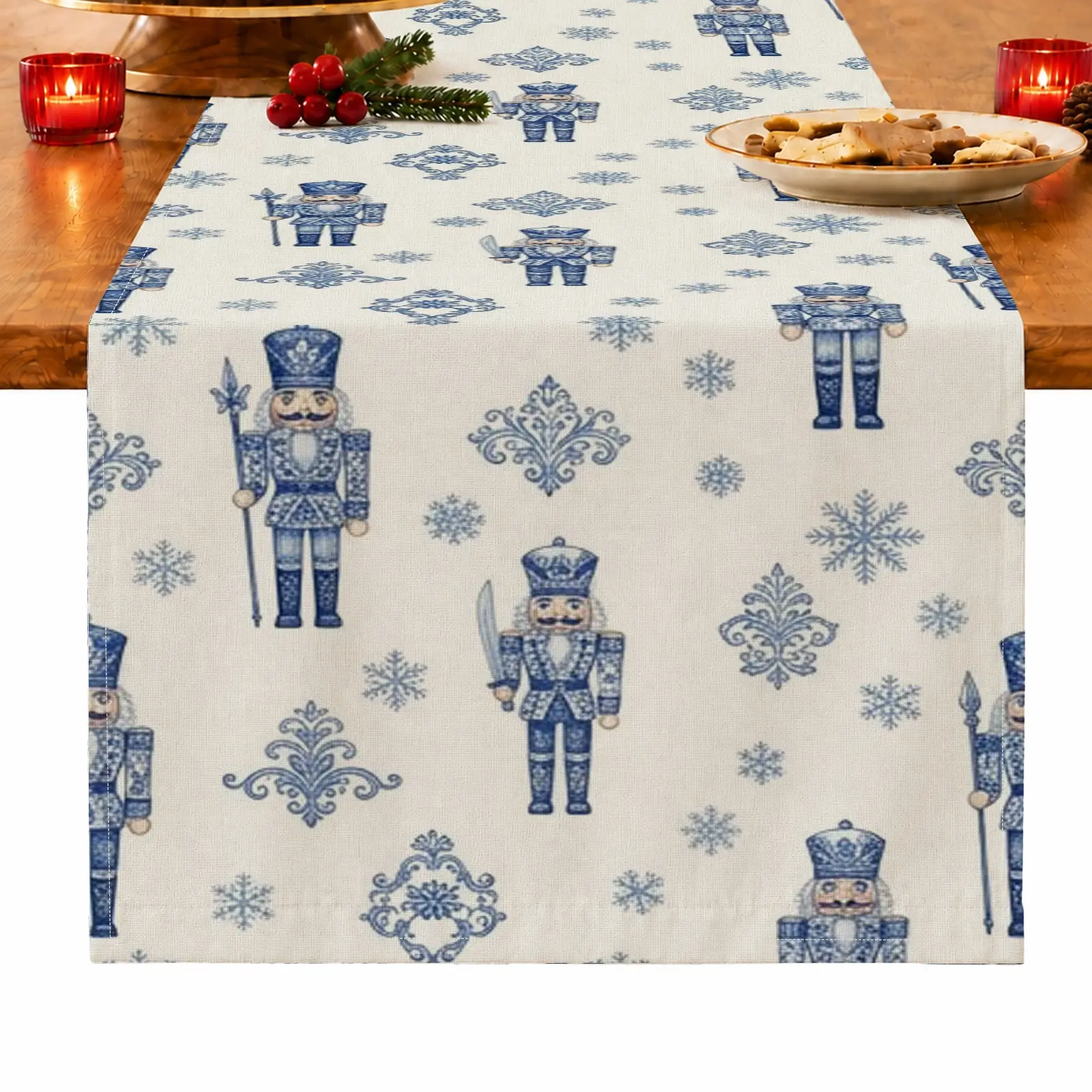 1pc Nutcracker & Snowflake Table Runner, Vintage Christmas Style, Vintage Charm, for Dining Table, Kitchen, Dining Room & Home Decor, Christmas Table Decoration and Festive Home Decor