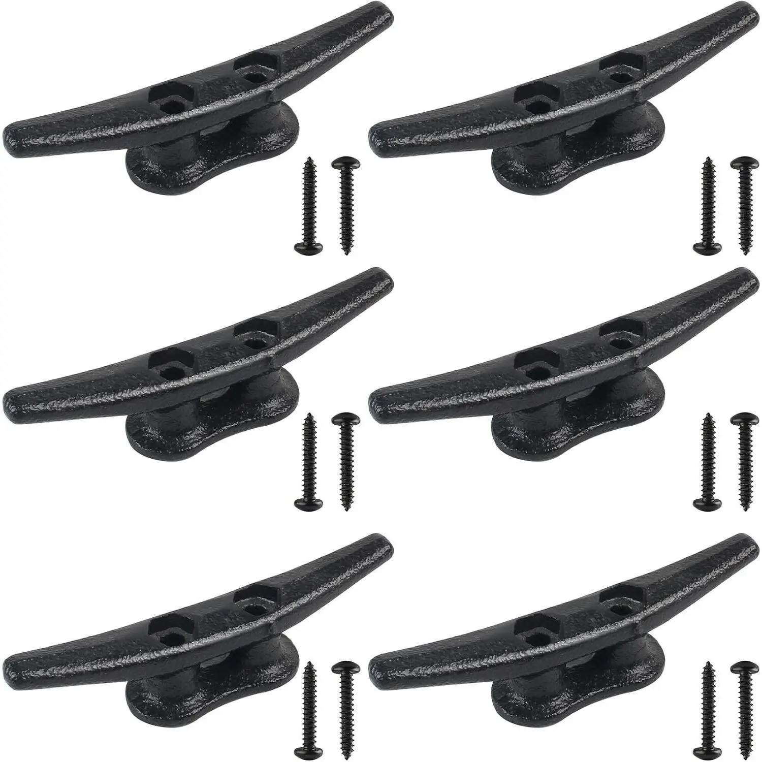 4Inch Boat Cleats Hot Dip Galvanized Cast Iron Dock Cleats Electrophoretic Coated Black Rope Cleats for Marine Deck or Nautical Decor Hardware Included (4/5/6/10/12Pack)