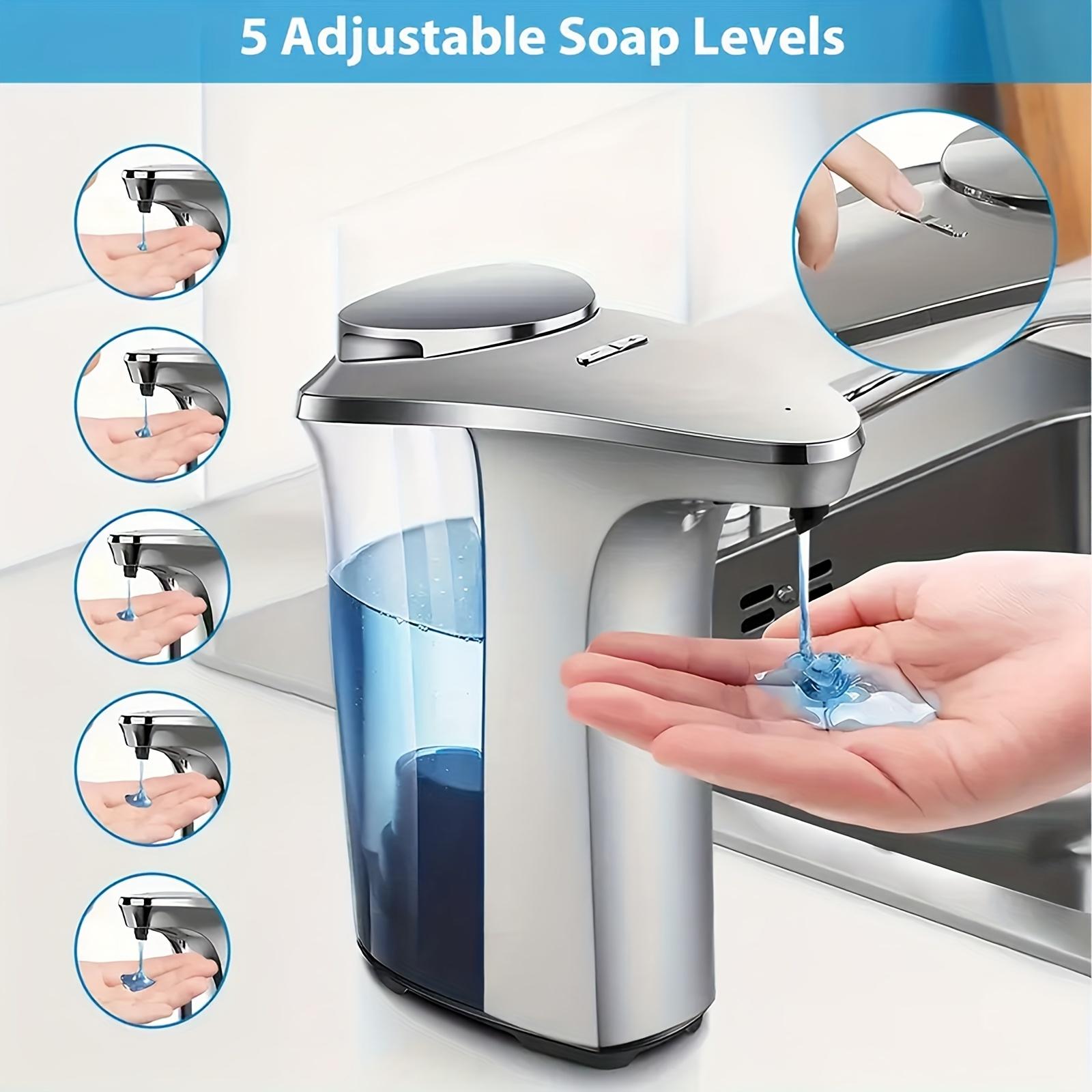 17oz/500ml 4xAA Battery-Powered Automatic Touchless Soap Dispenser with 5 Adjustable Levels, Transparent View Window & Lead-Free Plastic - Freestanding Hygienic Design for Bathroom & Kitchen (No Batteries Included), Modern Sink Accessory | Durable Plasti