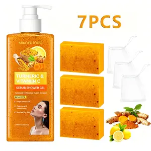 Turmeric Set 3PCS Lemon Ginger Yellow Soap+Shower Gel Body Scrub Cleaning Moisturizing Hydrating Skincare Deep Cleansing Moisturizer