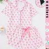 Women's Cute All Over Bow Print Two-Piece Pajama Set, Casual Pajama Sets, Pyjamas, Nightwear, Loungewear Pajamas, Soft & Smooth Fabric, Casual Fitted Style Loungewear, Comfortable Wear for All Seasons, Top, Pjs