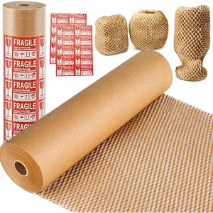 Eco Friendly Packing Paper 15"x300' Recyclable Packing Materials for Shipping Breakable Moving Supplies Bubble Wrap Roll with 20 Fragile Sticker Labels