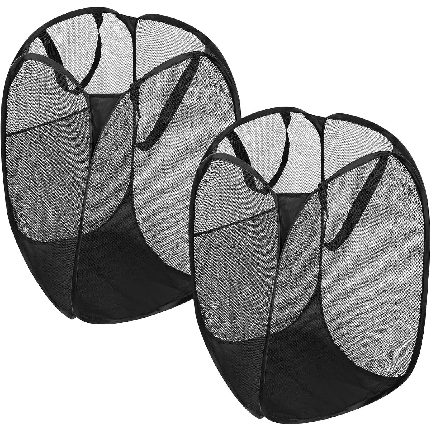 Collapsible Mesh Pop Up Hamper with Wide Opening and Side Pocket - Breathable, Sturdy, Foldable, and Space-Saving Design for Clothes and Storage (Black)
