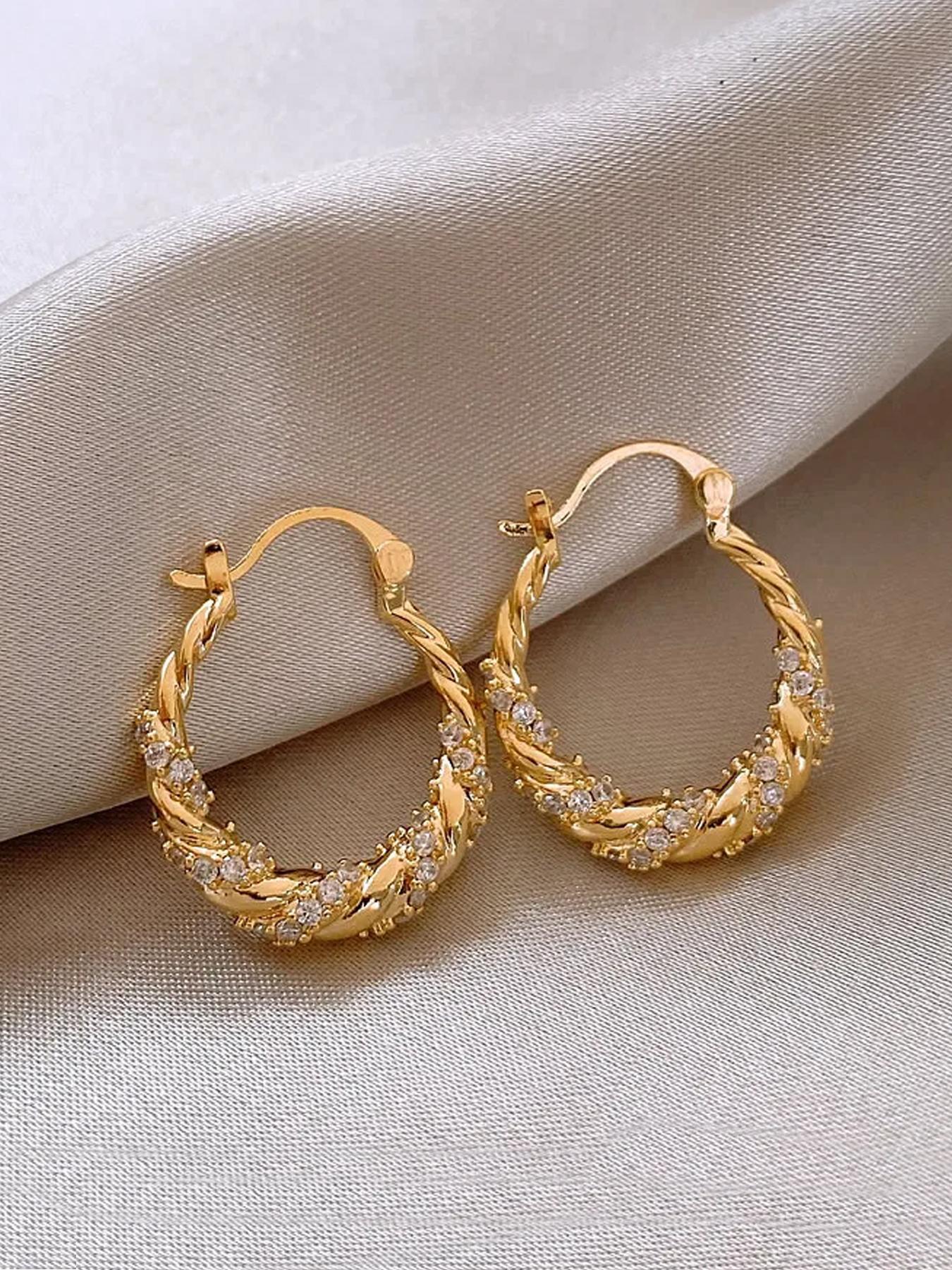 Women's Elegant Twist Design Hoop Earrings, High Quality Earrings, Fashion Jewelry for Party, Everyday Accessories, Trendy All-match & Exquisite Jewelry for Birthday Gift