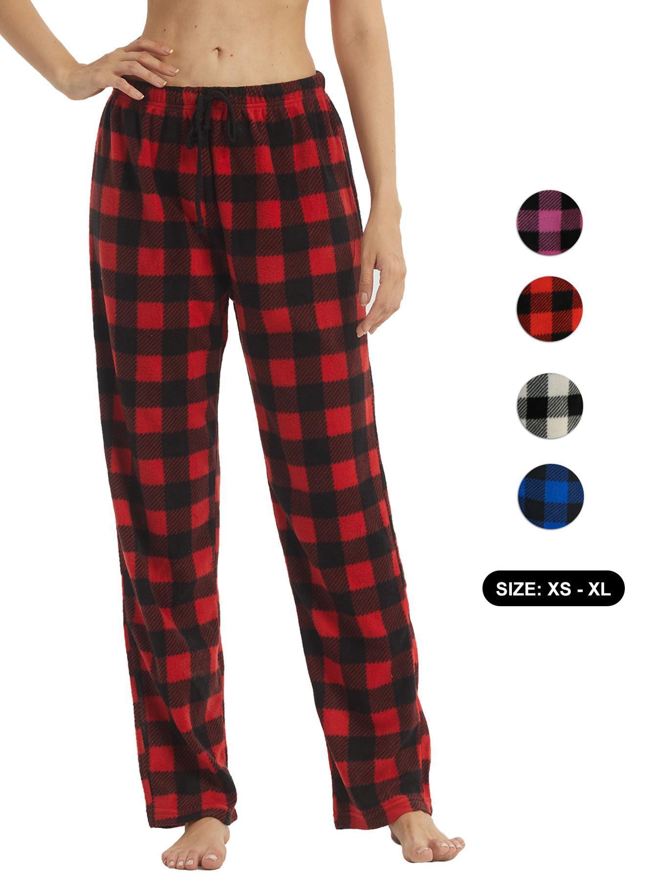 Women's Plaid Pajama Bottoms, Fleece Checked Pajama Pants, Soft Drawstring Lounge Sleep Pants for Women, Sleep Bottoms for Fall & Winter Women's Plaid Pajama Bottoms, Fleece Checked Pajama Pants, Soft Drawstring Lounge Sleep Pants for Women, Sleep Bottoms for Fall & Winter