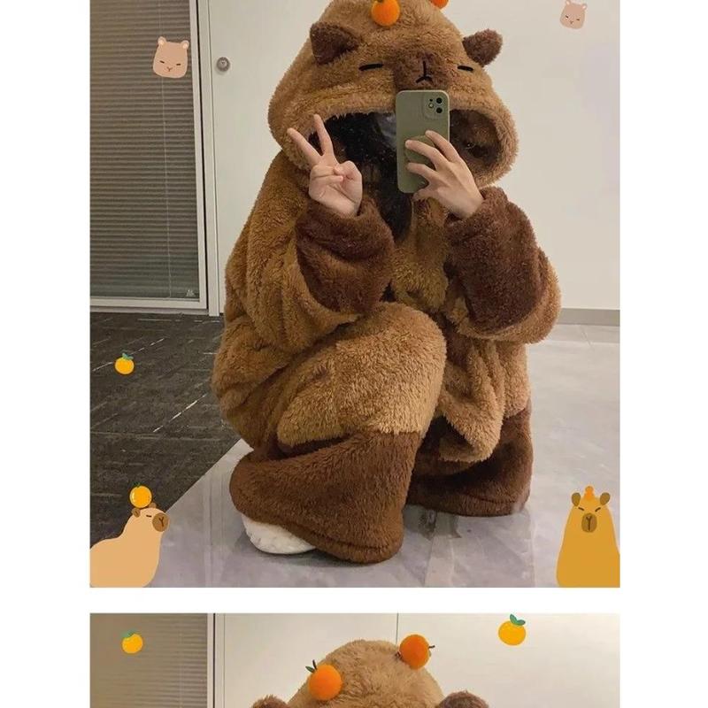 Winter Capybara Cute Cosplay Costume Robes Adult Kigurumi Unicorn Onesie Anime Nightgown Halloween Cartoon Pajamas Sleepwear