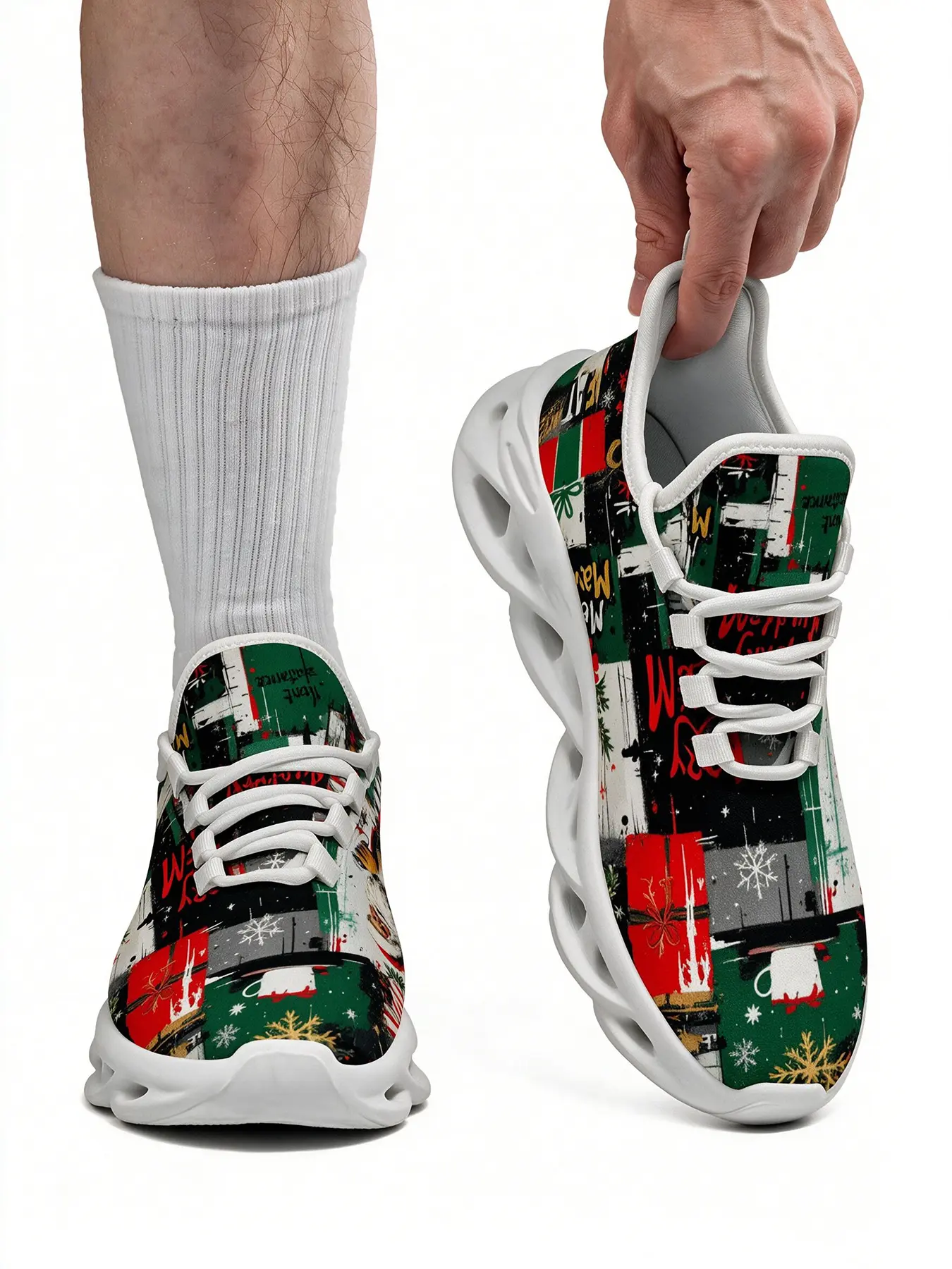 Vintage Christmas Santa Collage Print Blade Sneakers Men Women Lightweight Mesh Breathable Versatile Wave Sole Running Shoes Versatile For Daily Outings Cushion Sneakers Holiday Gift