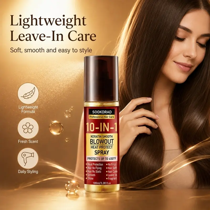 Keratin Smooth Blowout Heat Protect Spray, Keratin, Heat Protection, No Frizz, Smooth, Shine, Hair Soft, Hair Care, Leave-In, Fragrant, Hair, 100ml/3.38 fl oz