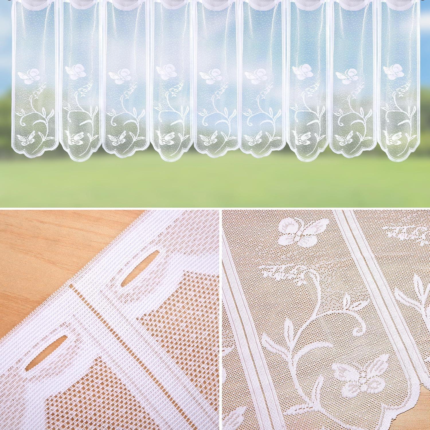 Butterfly & Flower Pattern Lace Curtain, Short Curtain, Window Curtain for Home Living Room Bedroom Kitchen, Home Decor, Net Curtains Window