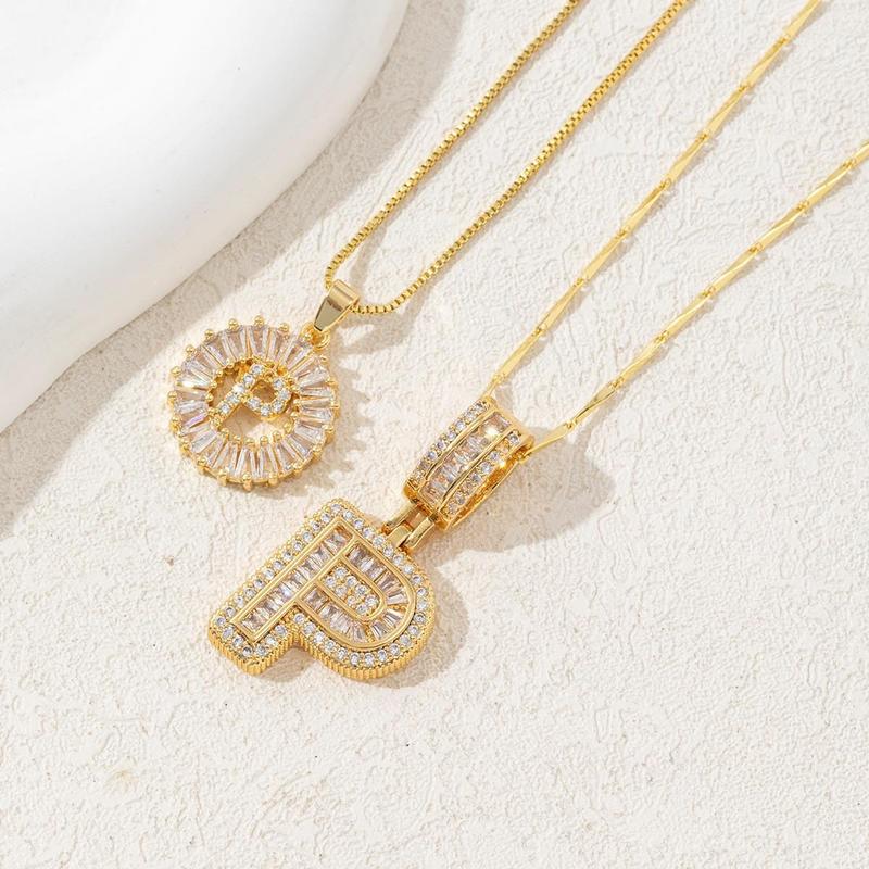 KATCH ME Women's Elegant 2-Pack Initial Letter Copper Pendant Necklaces, Rhinestone Stacking Necklace with Adjustable Chain, Basic 2 Set Jewelry Gift