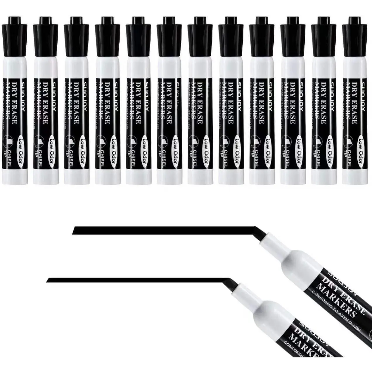 Dry Erase Markers, Chisel Tip Whiteboard Marker, Low Odor Thick Dry Markers, 12 Bulk Black Color Markers for office.