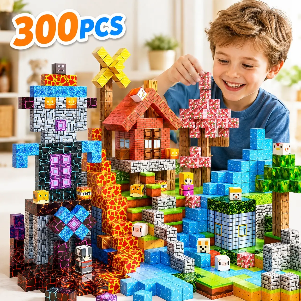 300pcs Magnetic Building Blocks for Kids Unisex Creative DIY Toy for Ages 3 and Up Great Educational Gift for Birthday Easter Christmas