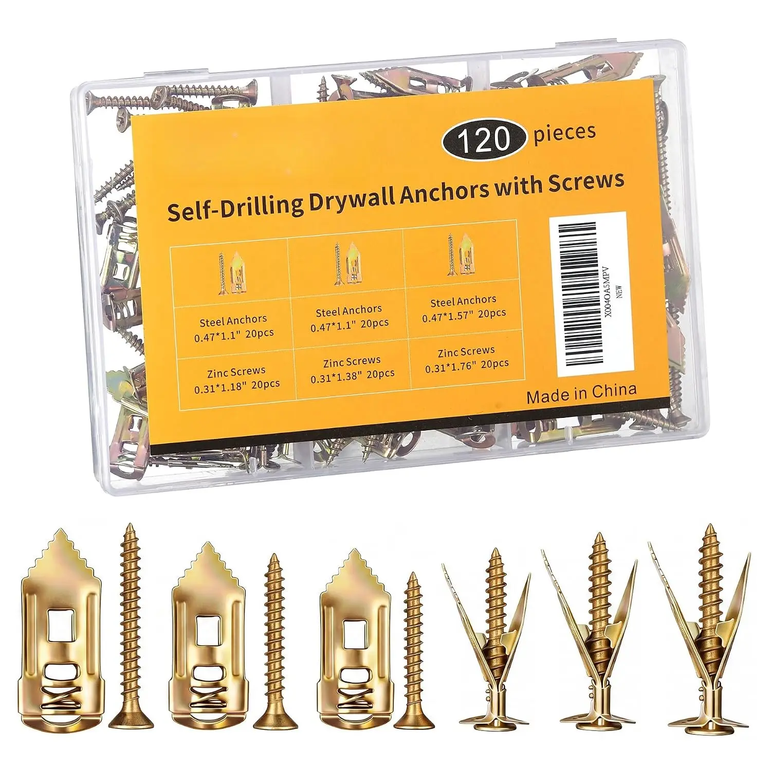 3 Sizes Self Drilling Drywall Anchors Kit with Screws Heavy Duty | 120 count Metal Drywall Anchors, Expansion Grip Anchors for Sheetrock, Shelves, Mirrors, Picture Frames & Wall Decor