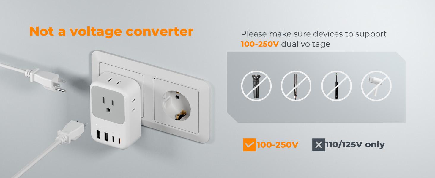 Type F Plug Adapter 2 Pack, PD 20W South Korea Outlet Adapter with 4 AC Outlets 4 USB Ports (2 USB C), Type E Power Adaptor for US to Europe Spain Germany France Iceland Greece Russia Norway