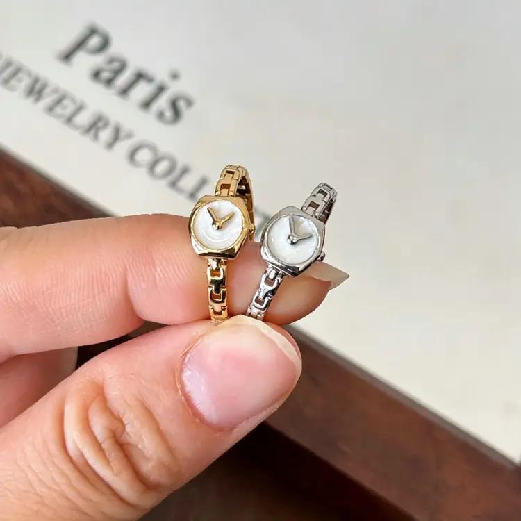 Minimalist MDF+Steel Stackable Ring - Unique Thin Double Layer Watch Motif Ring, Ideal for Daily Wear & Gifting to Her (Birthday, Holiday)