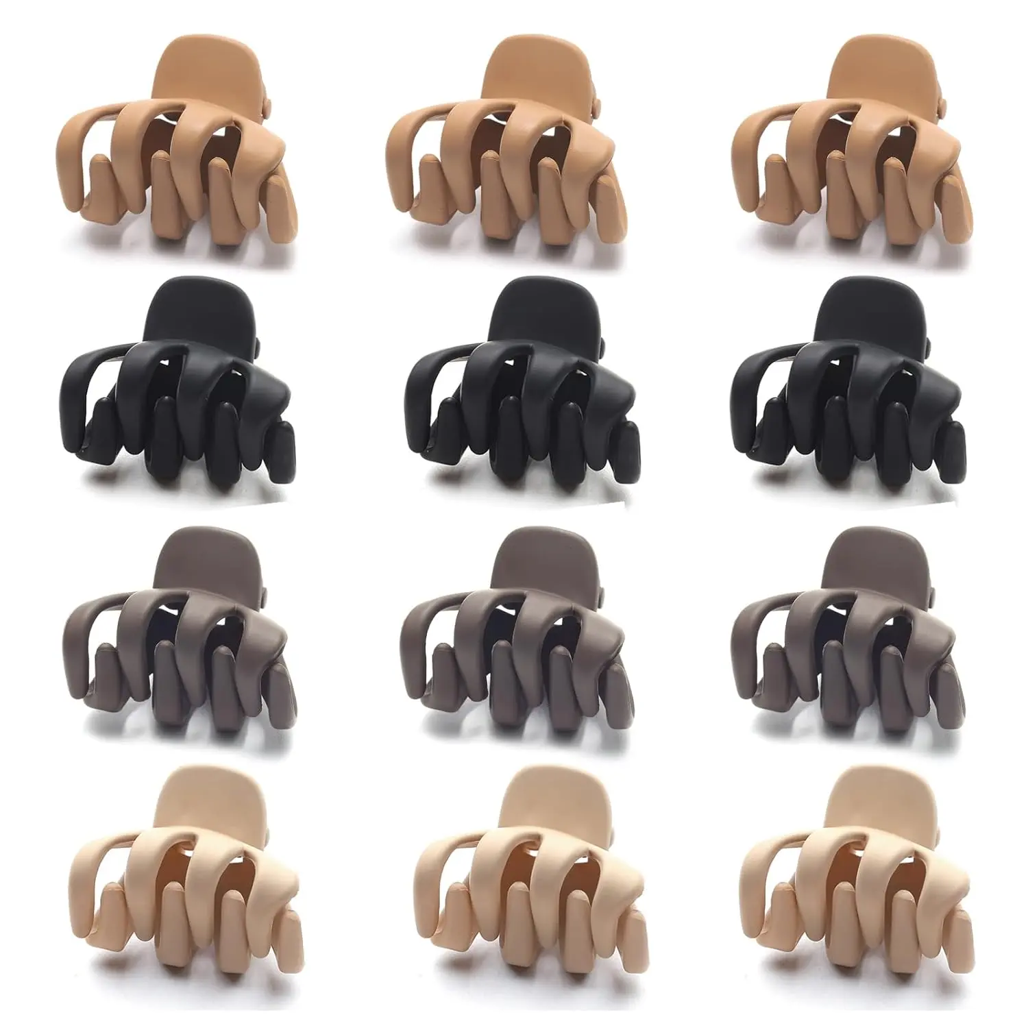 12 Pack Small Hair Claw Clips 1.2 Inch Matte Hair Clips for Thin Hair No-Slip Mini Hair Clips Hair Styling Accessories for Women and Girls, Apricot, Black, Brown, Chocolate