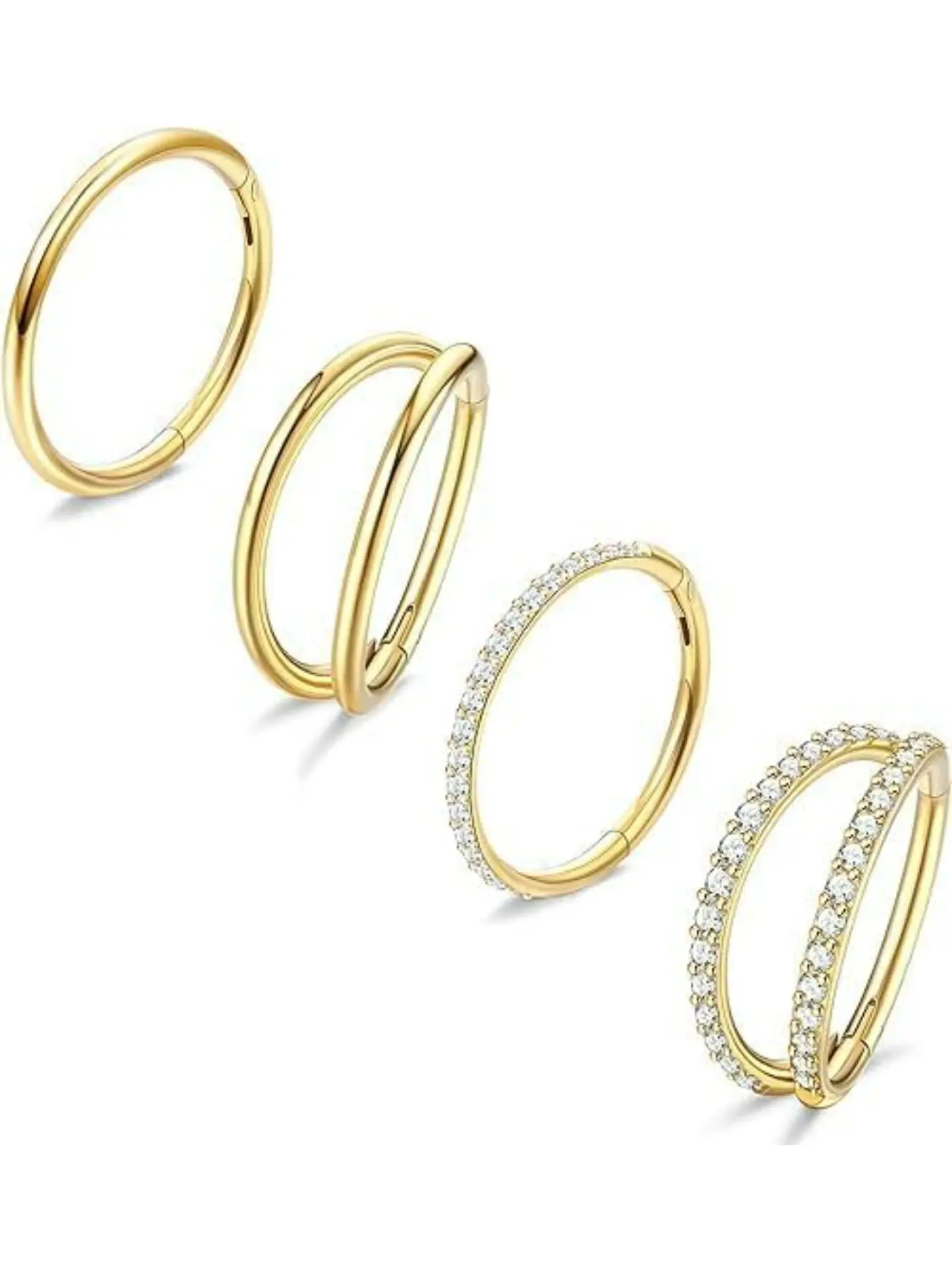 4PCS 18G Nose Ring Jewelry Hoops, Surgical Steel Earrings Tragus Septum Piercing CZ Clicker Ring, Hinged Segment Conch Lip Cartilage Double Hoops 8mm 10mm for Women Men