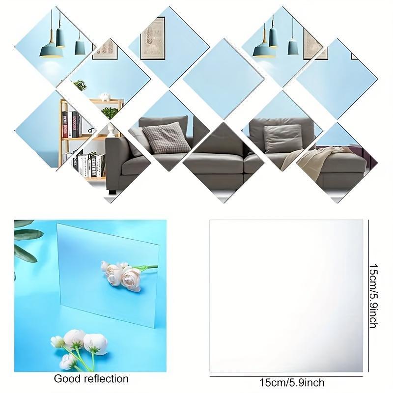 16pcs Acrylic Mirror Wall Stickers 5.9*5.9Inch Flexible Safety Mirror Acrylic Mirror Tiles for Home Wall Decoration Removable Mirror Wall Stickers Square Mirror Silvery Mirror Panel Wall Decoration