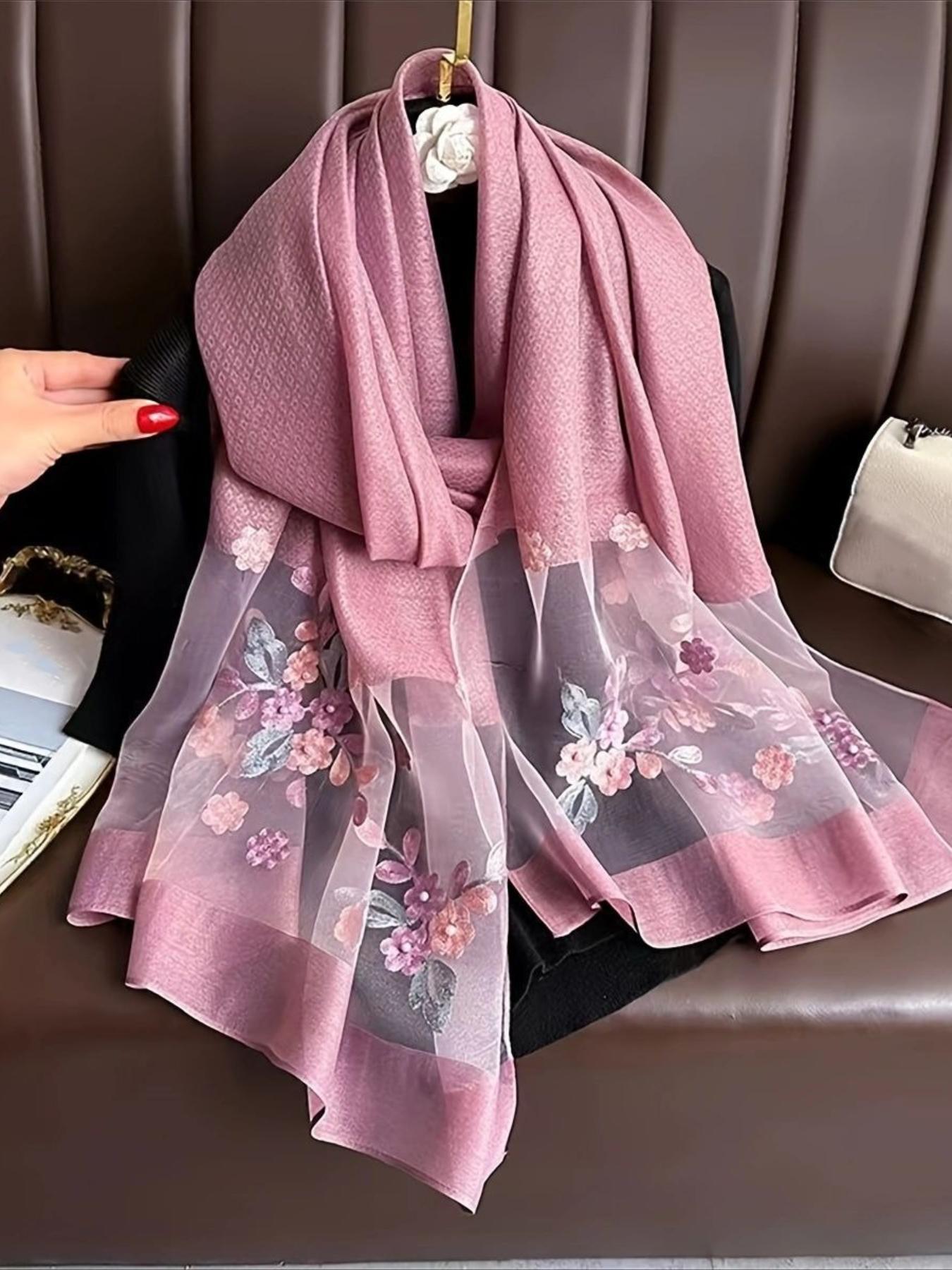 Floral Embroidery Scarf, Fashionable Soft Comfortable Shawl for Women & Girls, Casual Versatile Scarf for Daily Wear
