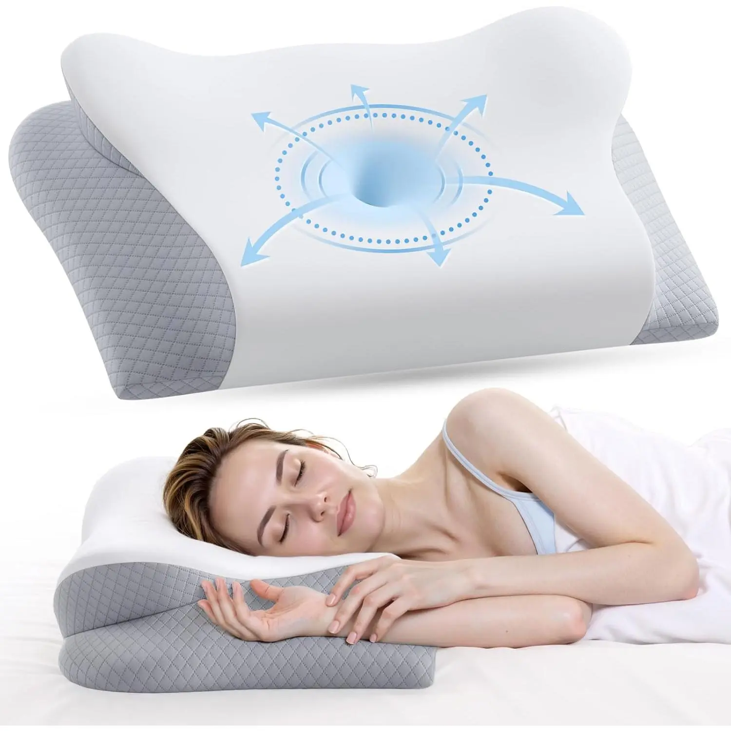 Memory   Pillow -  Contour   Pillow for Side   Sleepers, 2-in-1   Support Pillow with Cooling Pillowcase